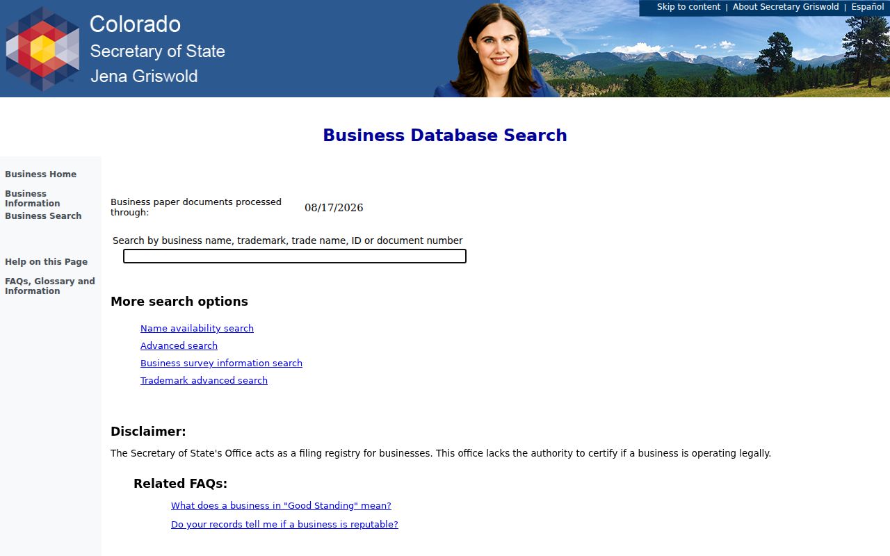 Grand Junction residents directory Colorado Secretary of State business search